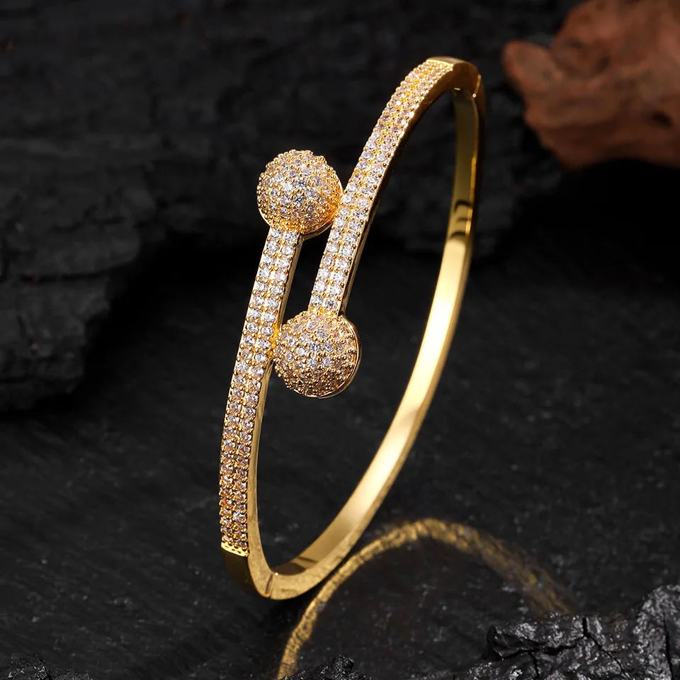 ZAKOL 14K Gold Plated Copper Cuff Bracelet for Women Micro Inlaid Dazzling Zircon CZ Luxury Wedding Party Jewelry