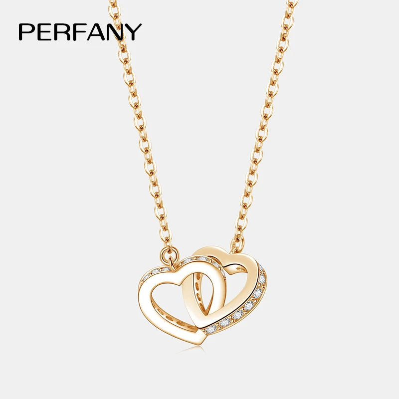 PERFANY Moissanite Double Heart Necklace – S925 Sterling Silver