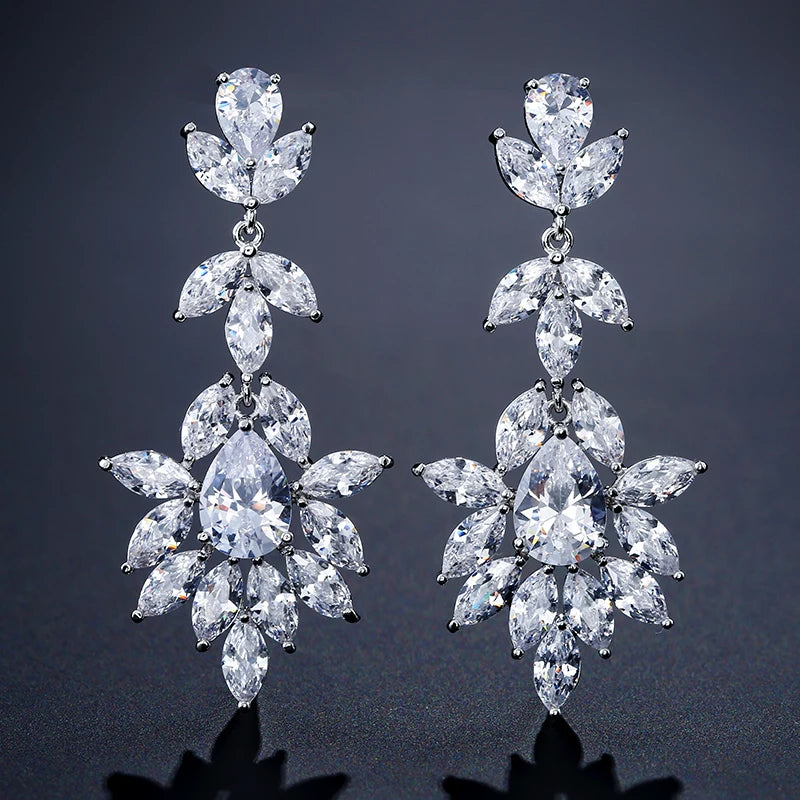 ZAKOL Korea Marquise Zircon Leaf Dangle Earrings for Women Fashion Bridal Wedding Party Jewelry Drop Shipping EP2168