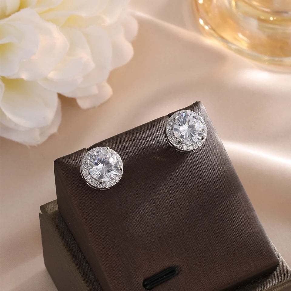 ZAKOL Classic Simple Round Zircon Stud Earrings for Women Men Shiny Blue Yellow AAA CZ Earring Exquisite Jewelry Gift Wholesale