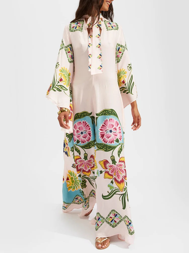Elegant Stand Collar Printed Dress – High Waist Long Sleeve Casual Party Wear | فستان نسائي أنيق بطبعة وياقة عالية – خصر مرتفع وأكمام طويلة لإطلالة كاجوال أو حفلات