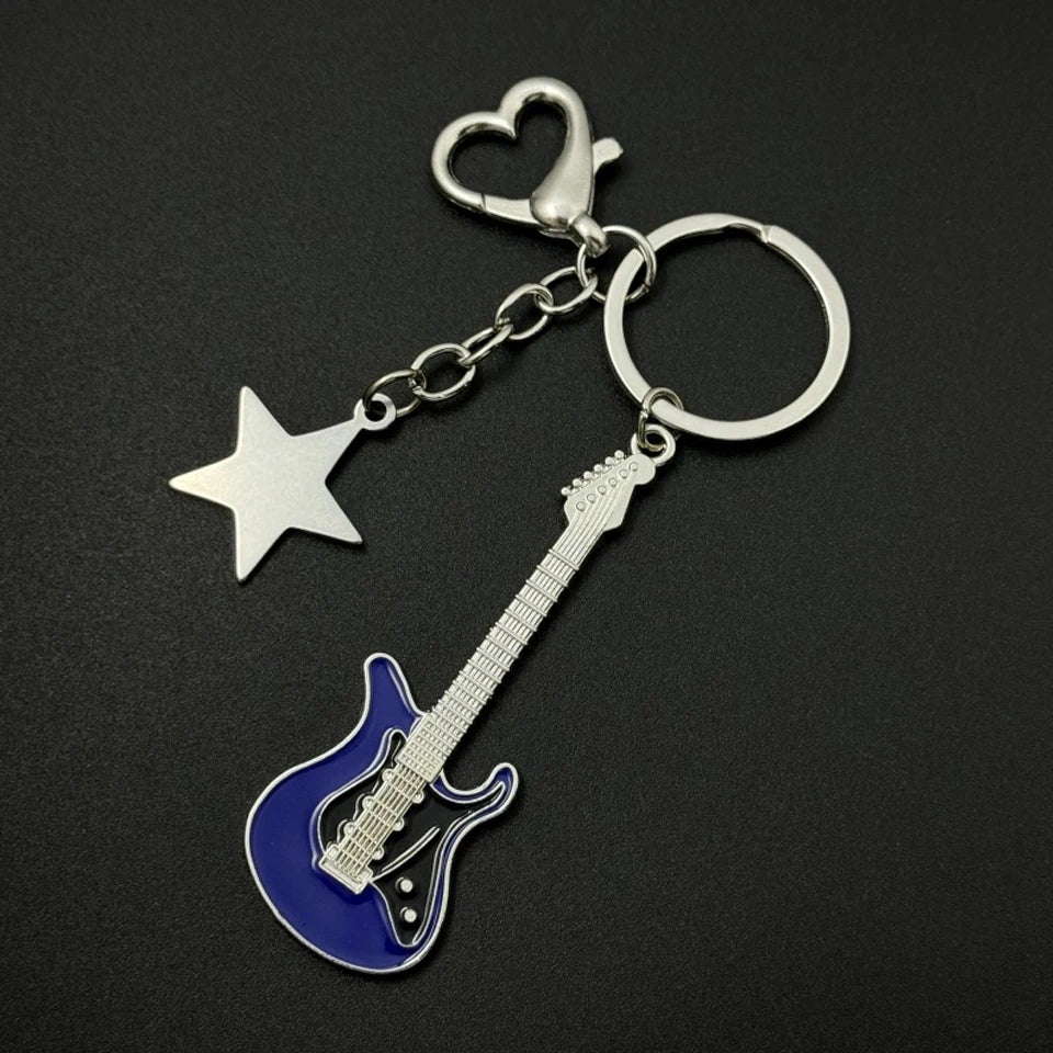 ZAKOL Y2k Guitar Love Heart Key Chain for Men Women Cool Pentagram Pendant Fashion Rock Punk Accessories Gift