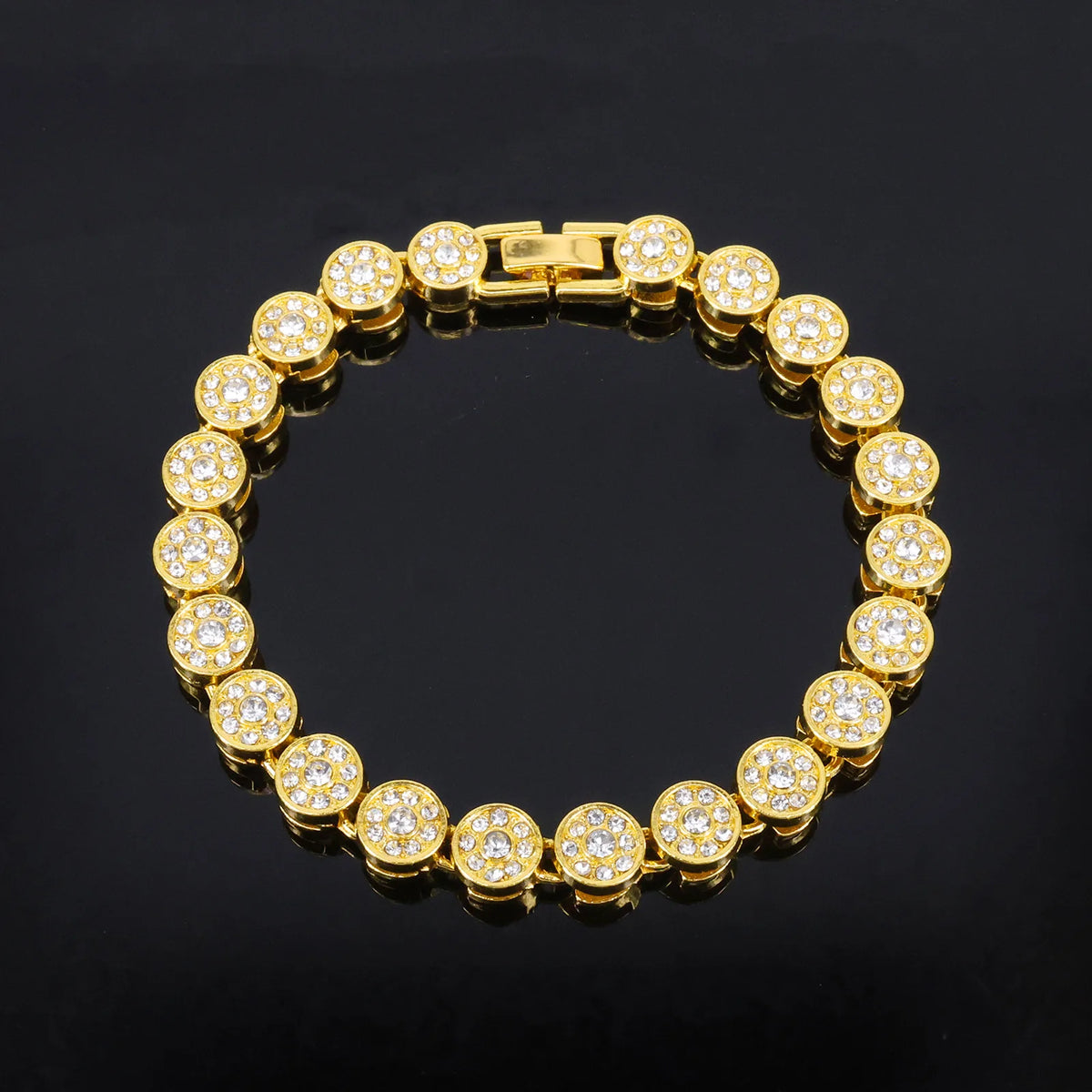 ZAKOL 45CM New Shiny Round Rhinestone Hip Hop Tennis Chain Bracelet Necklace Set for Women Men Jewelry Gift