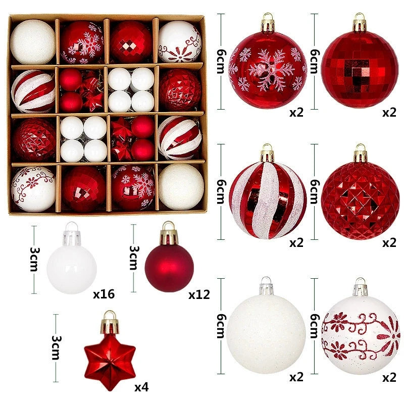 44Pcs 3/6CM Christmas Ball Merry Christmas Tree Topper Decoration for Home Decor Holiday New Year 2026 Navidad Gifts Supplies