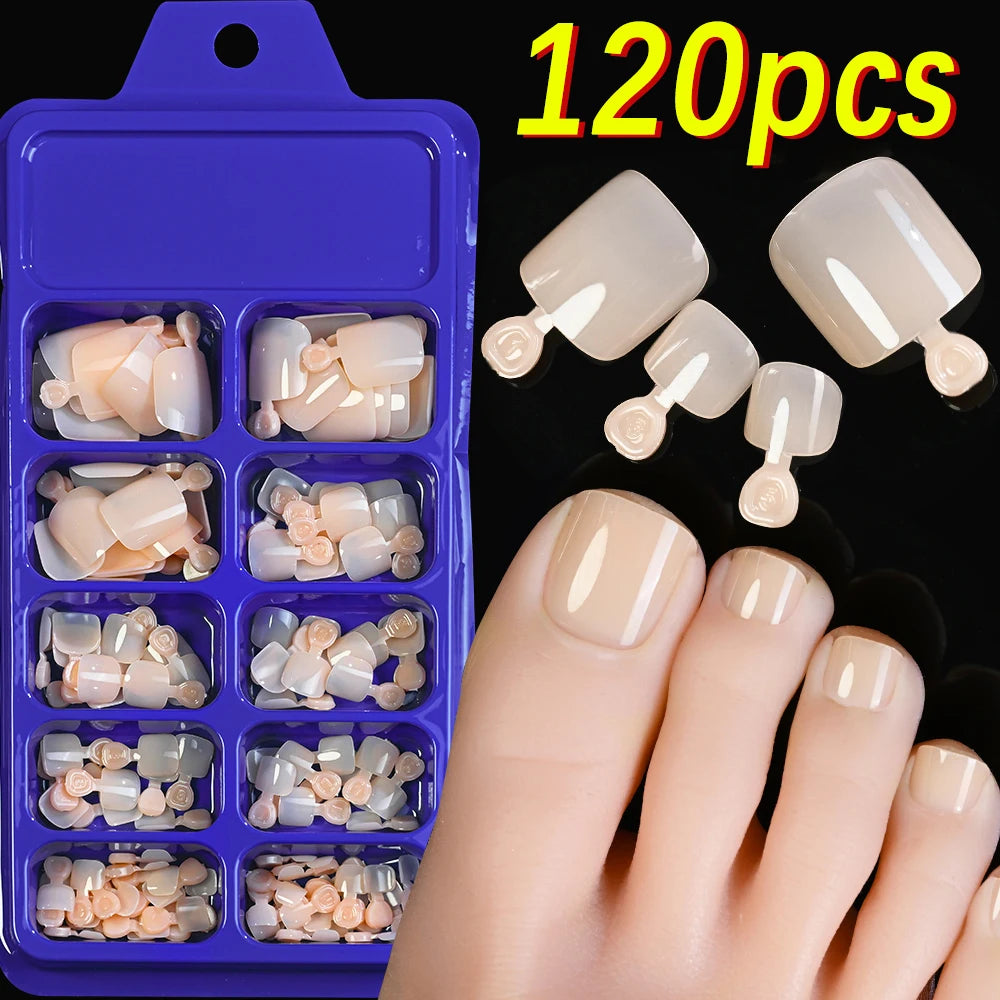100/120pcs False Toenails French Short Square Full Cover Fake Toe Nails Acrylic Pink Clear White Press on Toenails For Women