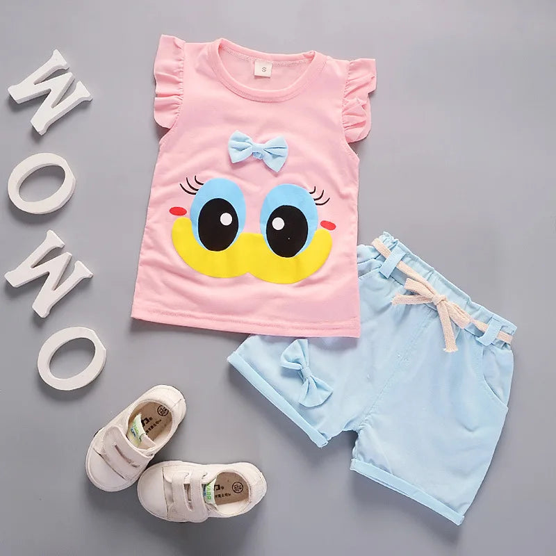 New Summer Fashion Baby Clothes Suit Children Girls Vest Shorts 2Pcs/Sets