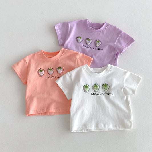 Summer Newborn Infant Baby Boy Girls' Cute Cartoon Strawberries Printing T-Shirt Muslin Perfect For Kids' Fashion Baby Clothing