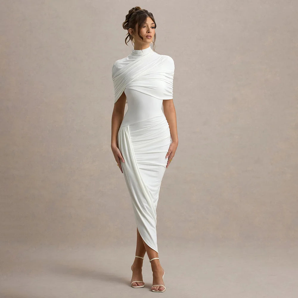 Chic Irregular Pleated Ruched Strapless Dress Women Sleeveless Off Shoulder Slim Short Dresses 2026 New Lady Evening Party Gowns