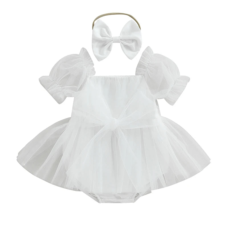 0-24M Infant Baby Girl Romper Dress Solid Color Short Sleeve Front