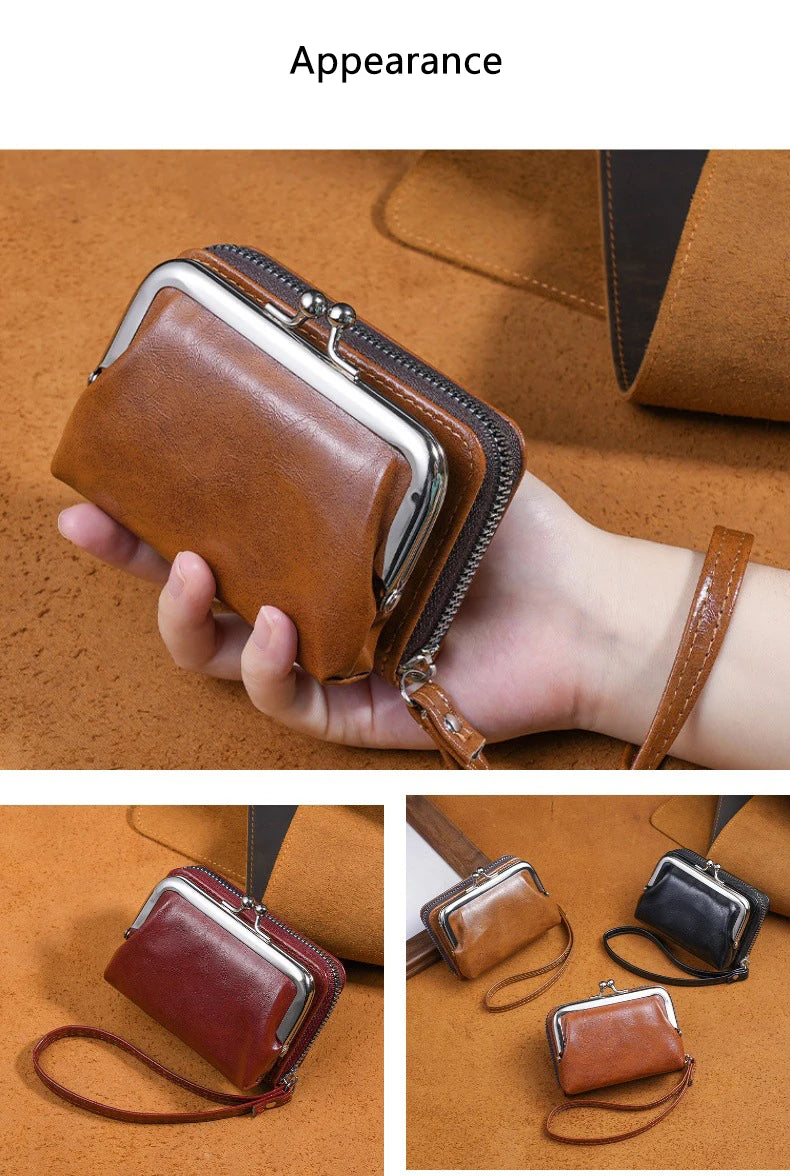 Women's Wallet Fashionableand Minimalist Wrist Strap Short Zero Wallet RetroVersatile LargeCapacity Multi Card Pocket Money Clip