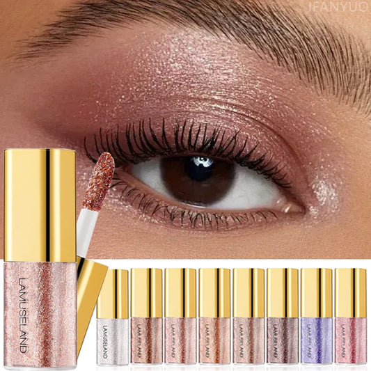 8 Colors Pearlescent Liquid Eyeshadow Fine Shimmer Highlight Glitter Eye Shadow High Shine Long-Lasting & Smudge-Proof Makeup