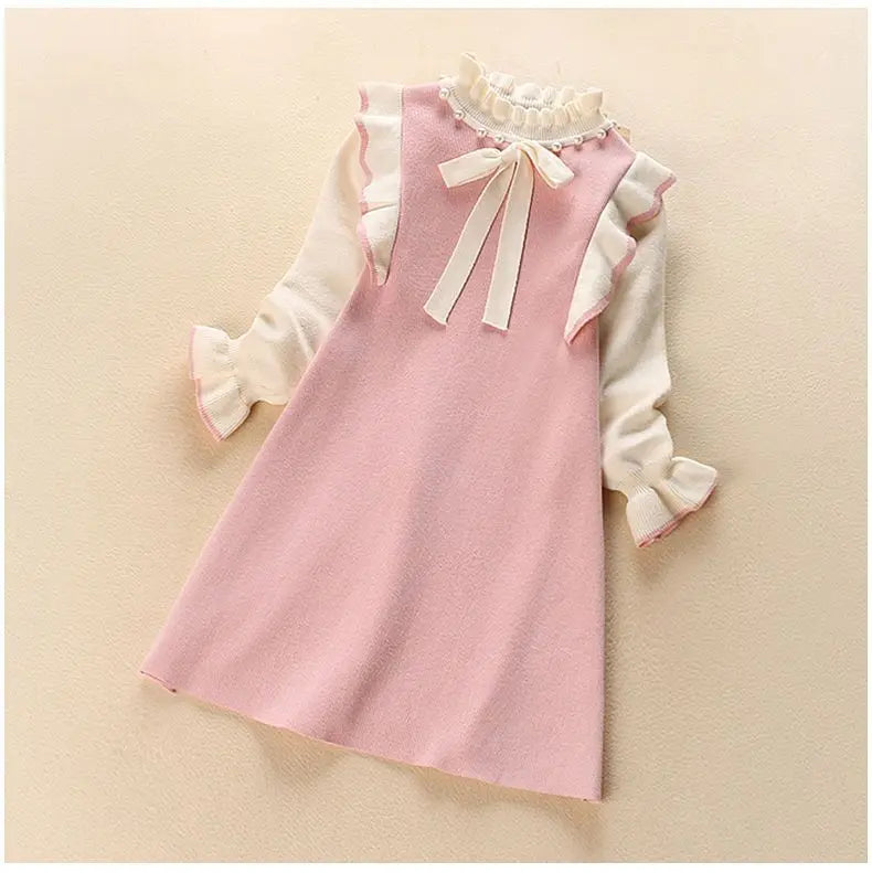 2026 Autumn winter Teenagers Girls Kids bowtie Knit Sweater Dresses Princess clothes new year christmas 4 5 6 7 8 9 10 11 year