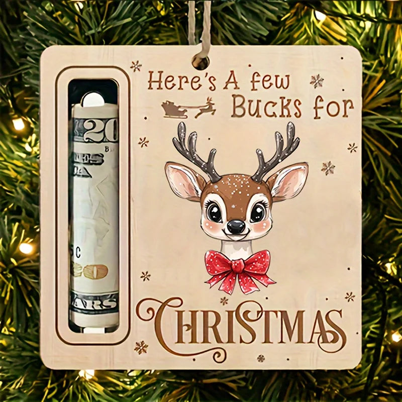 4/12pcs Christmas Gift Money Holder Ornament -Wooden Festive Tree Accessory with Santa,Reindeer Design,Christmas Party Ornaments