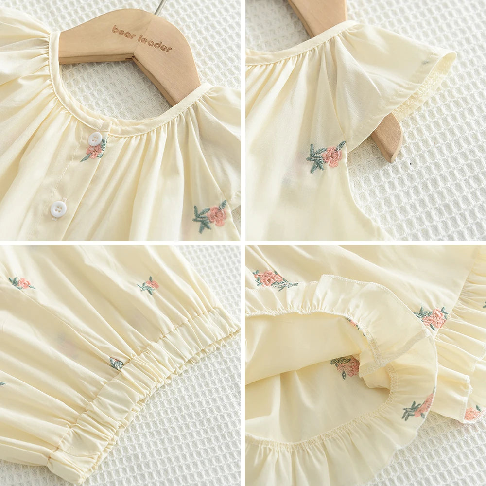Girls' Summer Fashion Set Children's Flower Print Flying Sleeve Top+Shorts Two Piece Cute Little Girl Refreshing Set