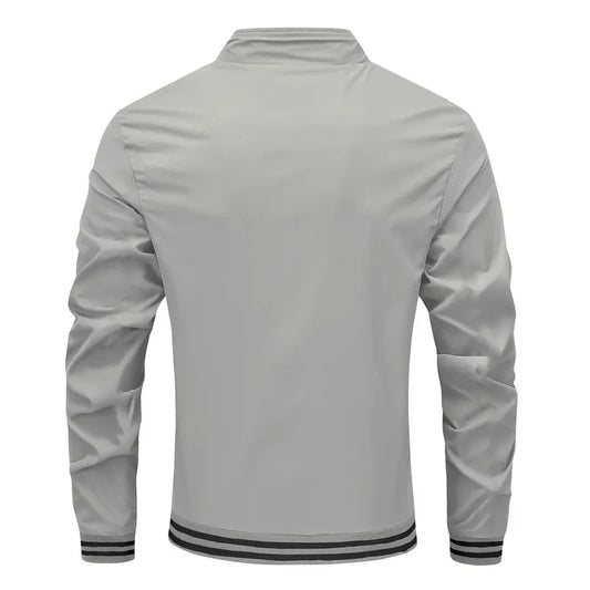 Autumn Winter Men's Long-sleeved Zipper Stand Collar Jacket Non-fleece 100% Polyester Fiber Collar Striped Design Casual Jacket