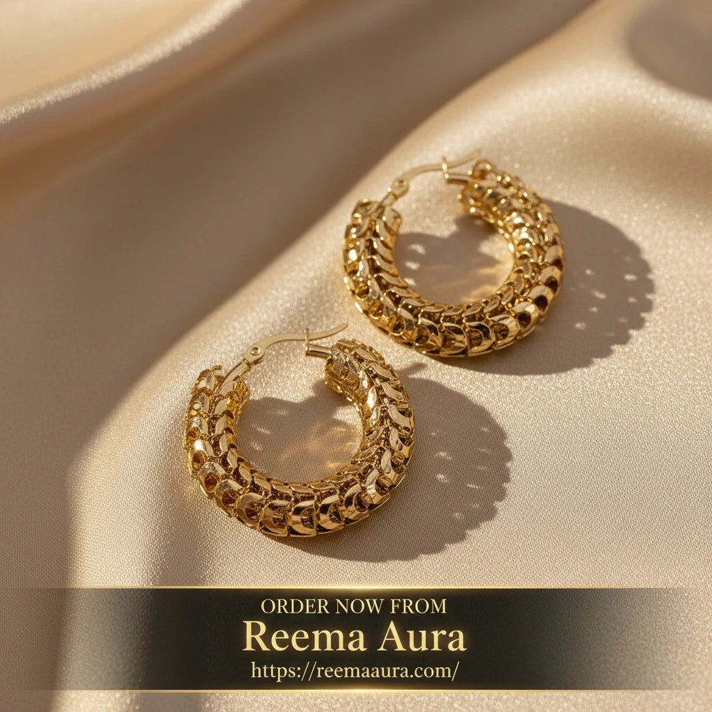 FLASHBUY Stainless Steel Gold Color Geometric Metal Mesh Earrings For Women Girls New Trend Hoop Ear Jewelry Gift