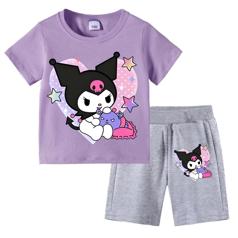 Sanrio Children's T-shirts Set Kuromi Printed Girls Summer Trend Baby