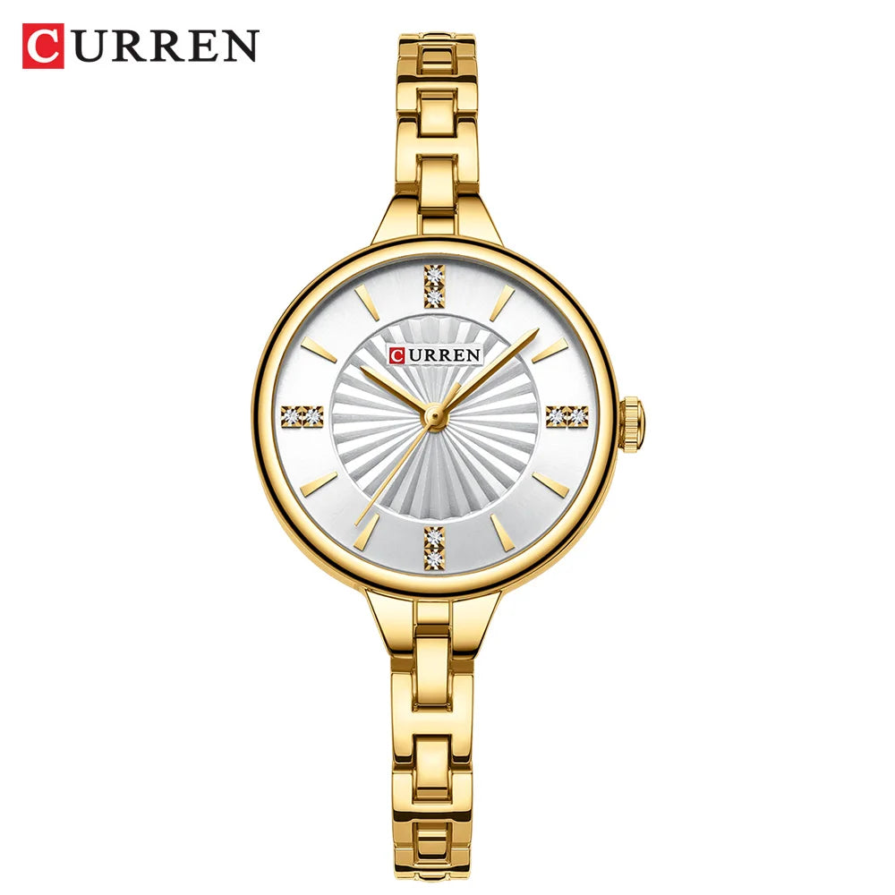 CURREN Luxurious and Elegant Round Dial with Stainless Steel Bracelet Fashion Dress Quartz Watches for Women