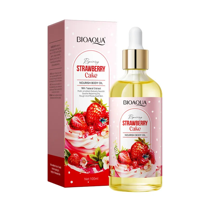 Fruity Strawberry Cake Body Oil 100ml Soothing Smoothing Body Massage Oil Moisturizing Improve Rough Dry Skin Daily Body Care