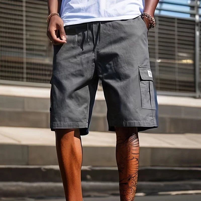 New Men’s Summer Casual Shorts – Solid Drawstring Knee-Length