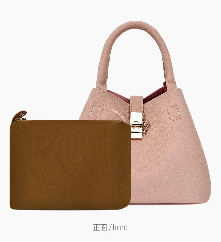 Women’s Large Capacity Shoulder & Crossbody Bag – Lychee Pattern PU Leather Bucket Style | حقيبة كتف وكروس نسائية كبيرة السعة – تصميم دلو من جلد صناعي بنقشة الليتشي