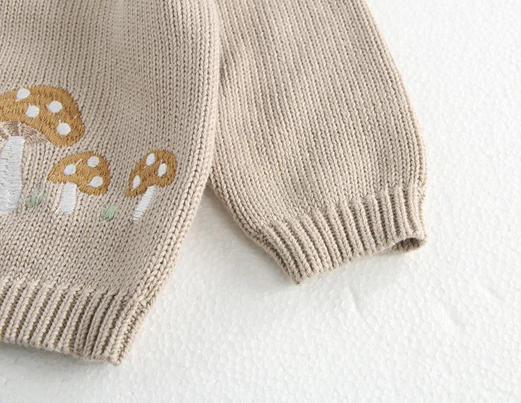 MILANCEL 0-3 Y 2024 Autumn Baby Sweater Infant Girls Mushroom Embroidery Cardigan Toddler Boys Knitted Coat Optional Bodysuit