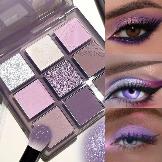 9 Color Pearlescent Girl's Dream Purple Eyeshadow Pearl Easy To Apply Color Changing And Long Lasting Eye Makeup Palette