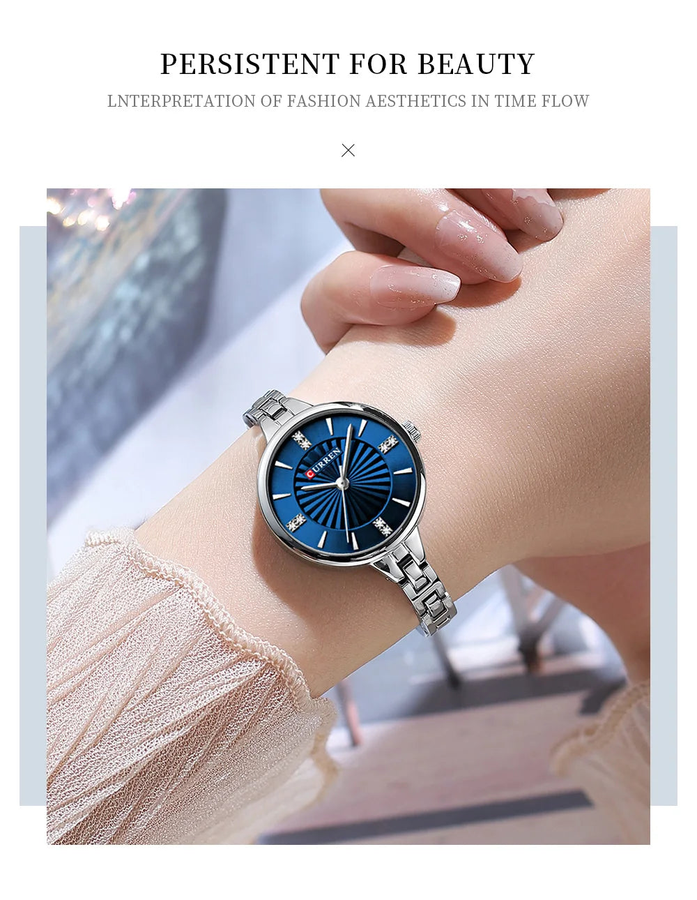 CURREN Luxurious and Elegant Round Dial with Stainless Steel Bracelet Fashion Dress Quartz Watches for Women