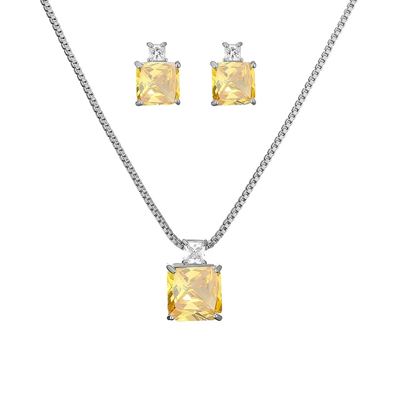 ZAKOL Elegant Ocean Blue Square AAA Zirconia Earring Necklaces Set for Women Exquisite Wedding Party Jewelry Gift for Women