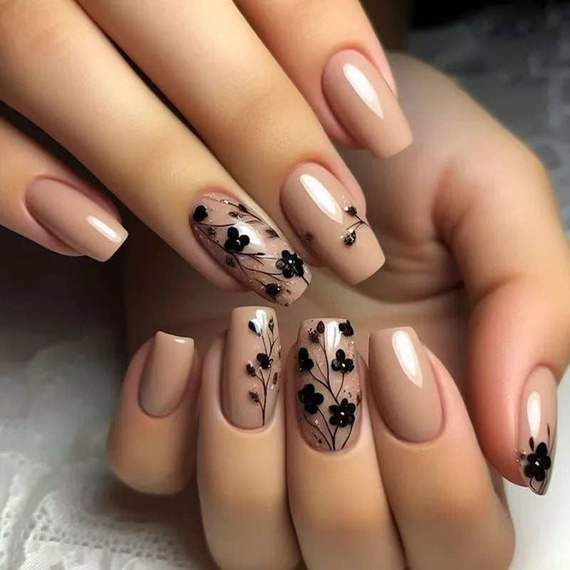 24Pcs Mid-length Ballet False Nails Red Love Pattern Design Press on Nails Simple Wearable Finished Coffin Fake Nail Tips