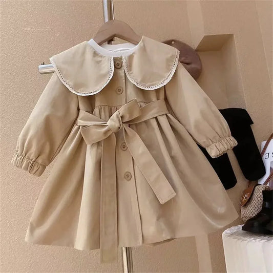 Girls Trench Jackets Kids Spring Windbreaker Coats Children Fashion Autumn Outerwear Toddler Khaki Casual Clothing 2-8 Years Old