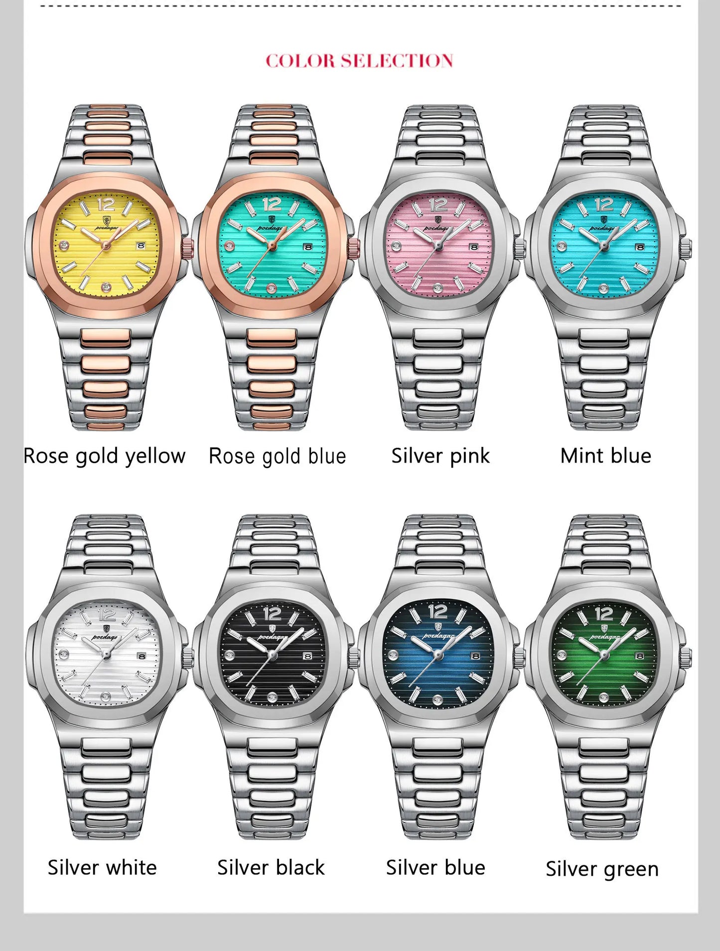 POEDAGAR Luxury Square Watch For Woman Luminous Waterproof Date Ladies Watch Elegant Women's Quartz Watches Simple Female Clock