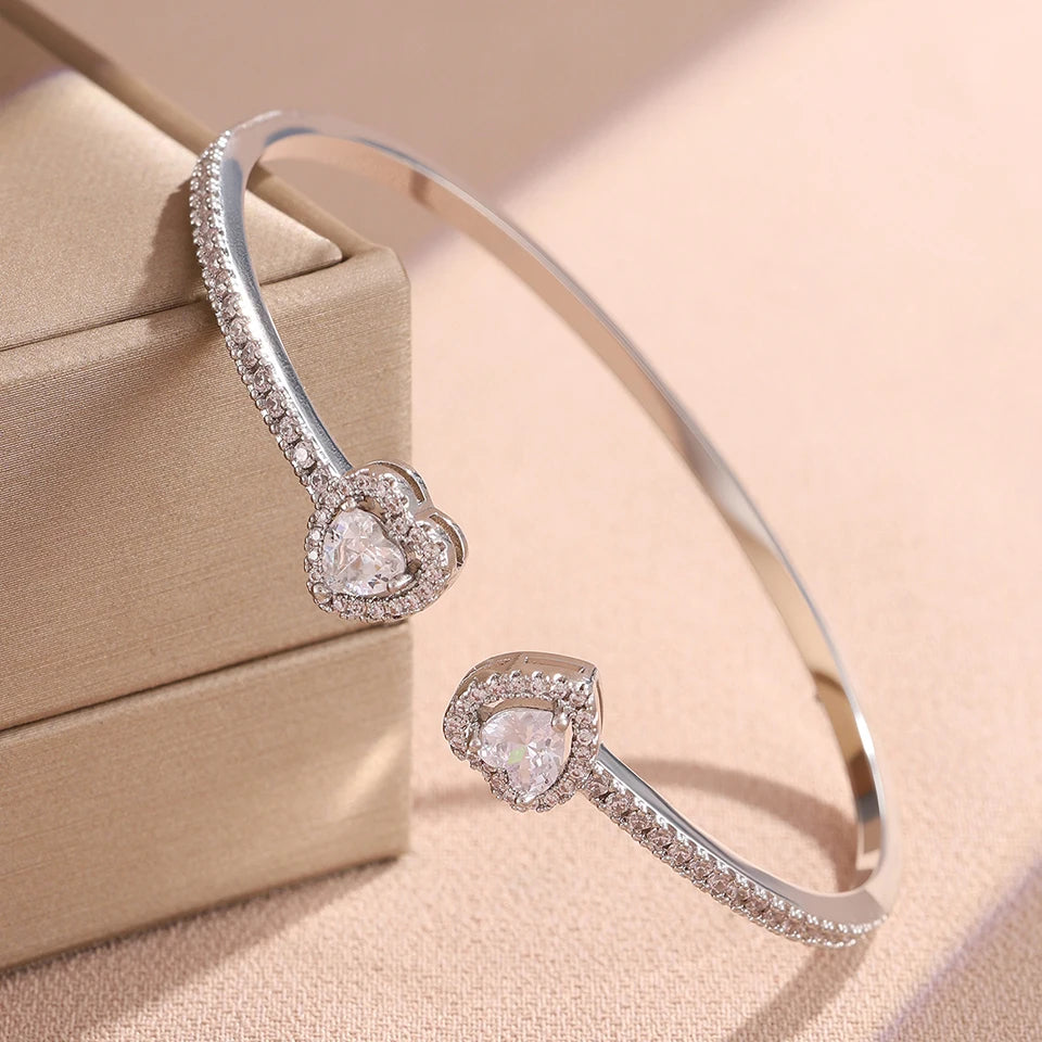 ZAKOL Luxury Shiny Zircon Hip Hop Jewelry for Men Women Trendy Punk Buling CZ Heart Open Bangle Bracelet HipHop Accessories