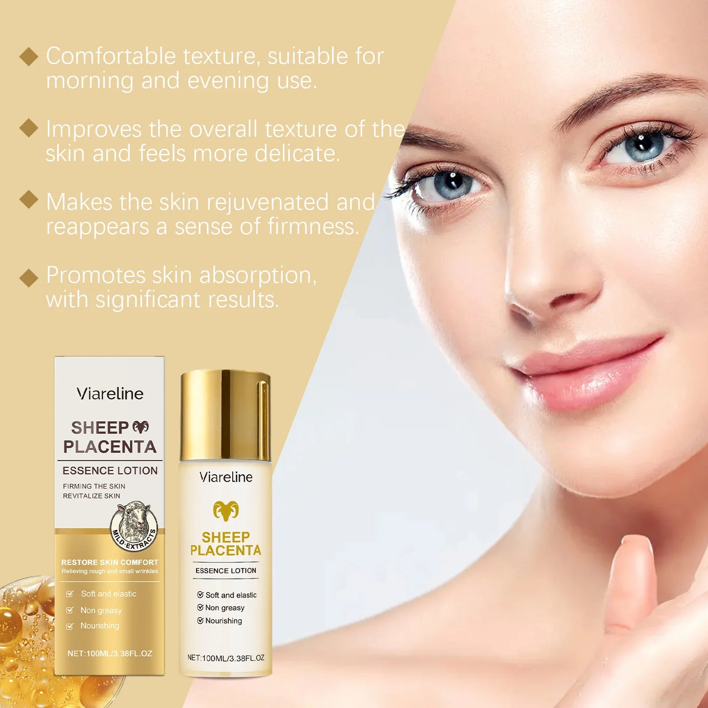 Viareline Sheep Placenta Face Lotion Daily Moisturizing Enhance Skin Elasticity Reduce Sagging Non-greasy Smoothing Face Cream