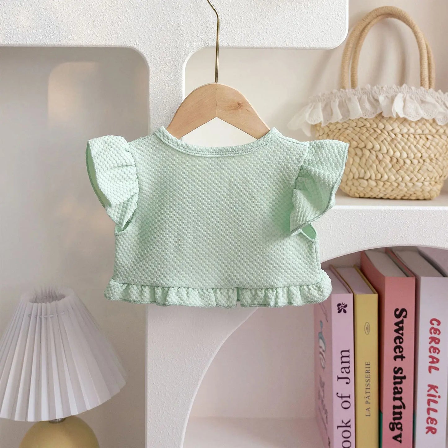 Baby Girl Sweet Summer Cardigan Bolero Jacket Short Fly Sleeve Ruffled Coat Outerwear Toddler Clothes for Wedding Birthday Party
