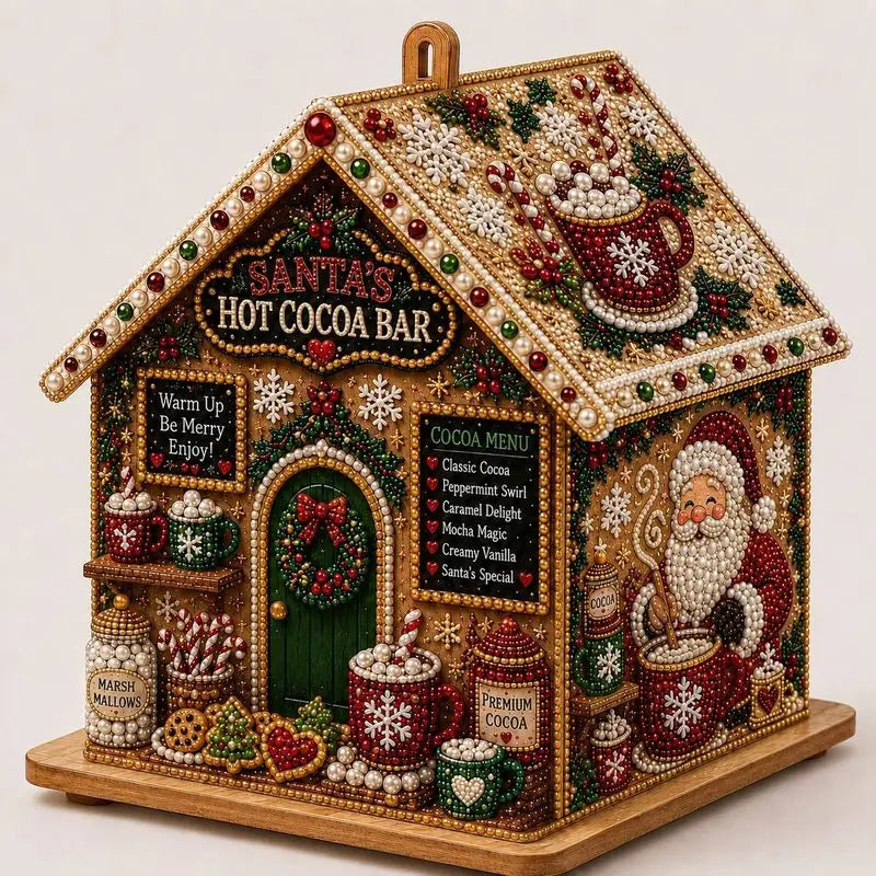 DIY 3D Wooden Diamond Painting Kit, Assemblable Christmas Cabin Hanging Ornament with Full Tools for Window Home Indoor Decor