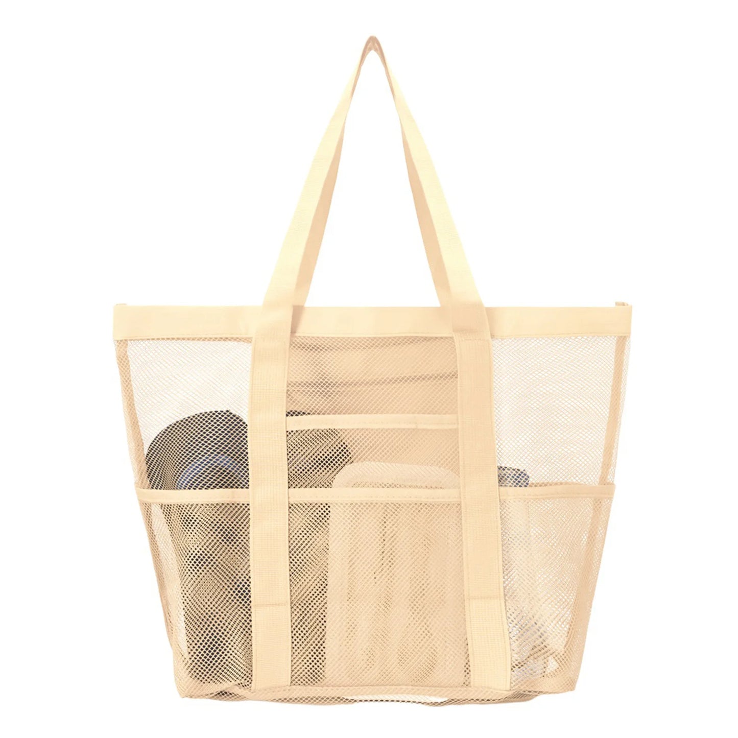 Mesh Beach Bags Beach Tote Bag With Multi Pockets Large Capacity Travel Tote Handbag Swim Pool Bag Multifunctional Storage Bag