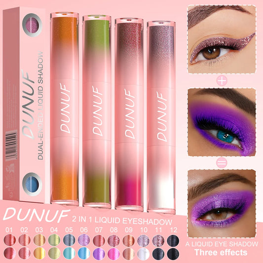 Double-head Punk Metallic Liquid Eyeshadow Stick Dark Glitter Matte Sequins Bicolor Shimmer Eyes Makeup Cream Pencil Waterproof
