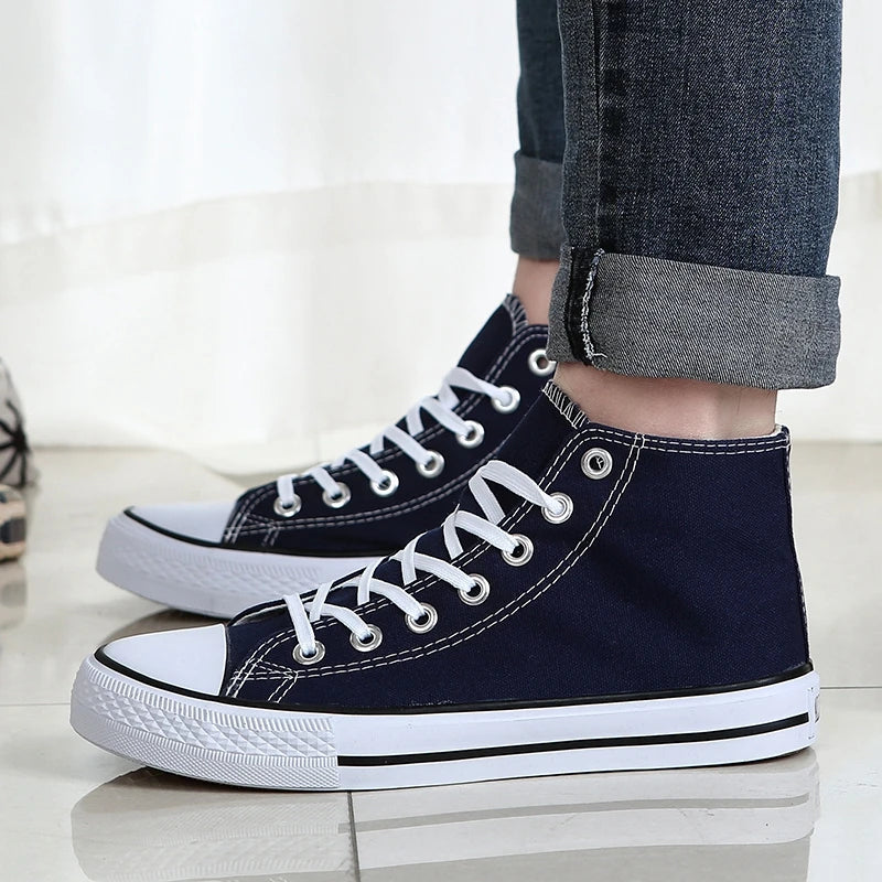Men’s High-Top Canvas Sneakers – Lace-Up Flat Sole Shoes (A18-B6638)