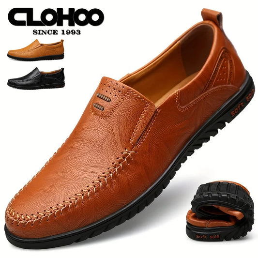 CLOHOO Men's Comfortable Soft-Soled Slip-On Loafers Versatile Casual Business Formal Leather Shoes