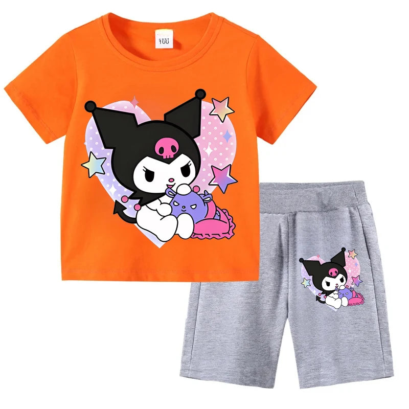 Sanrio Children's T-shirts Set Kuromi Printed Girls Summer Trend Baby