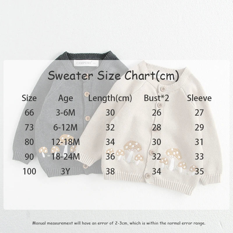 MILANCEL 0-3 Y 2024 Autumn Baby Sweater Infant Girls Mushroom Embroidery Cardigan Toddler Boys Knitted Coat Optional Bodysuit