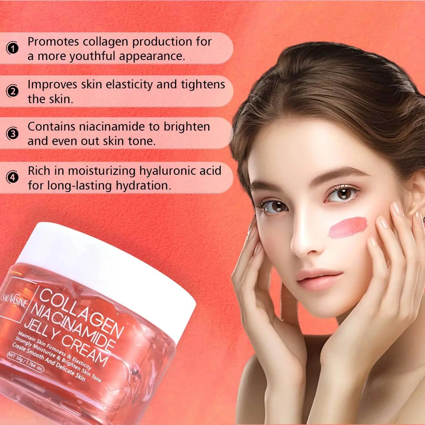50g Collagen Niacinamide Jelly Cream Deep Moisturizing Pore Shrinking Brightening Niacinamide Gel Lifting Firming Face Skin Car