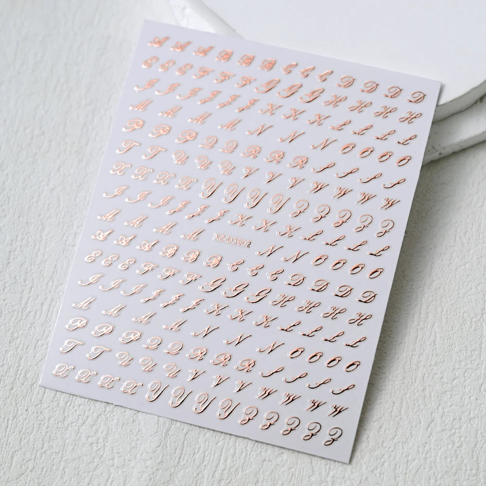 1pc Gold Silver English Letter Nail Sticker Black Laser 3D Alphabet Self Adhesive Decal English Words DIY Slider Manicure Decor