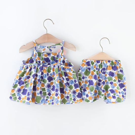 Summer 2-piece/set baby girl suspender set baby girl cartoon colored