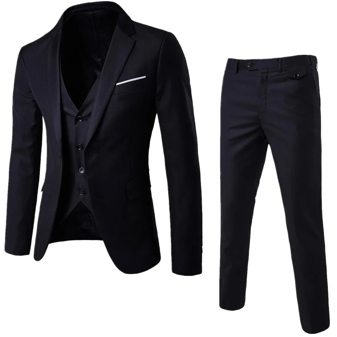 Spring Autumn New Fashion Men's Trendy Slim Business Solid Color 3 Pieces of Suits Sets Single Greasted Blazers Waistcoat Pants