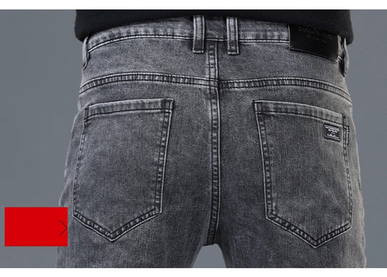 Spring and Summer New Men's Jeans Simplified Korean Edition Slim Fit Straight Leg Versatile Shaped Mid Waist Elastic Men's Jeans