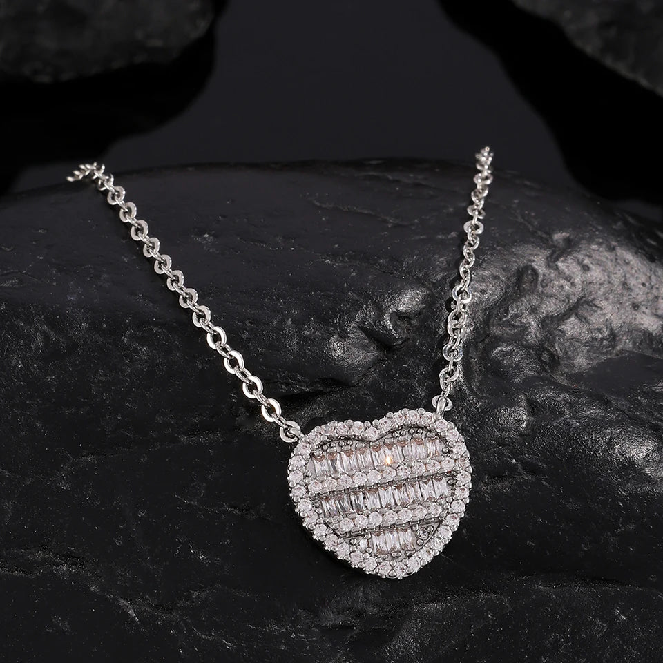 ZAKOL 2pcs/set 45CM Shiny Heart Rhinestone Hop Tennis Chain Stacked Necklace Unisex Fashion Goth Rock Hippie Choker Jewelry