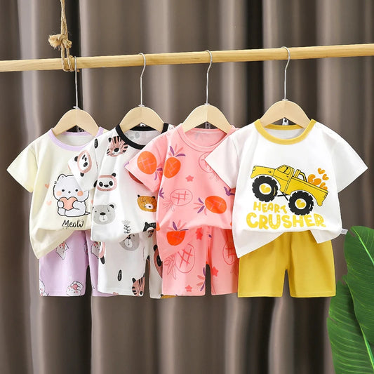 Kids Summer Clothes Set Cartoon Baby Tops Shorts Set 2Pcs Cotton Children Loungewear Suit Kids Girls Boys Sport Outfit Suit