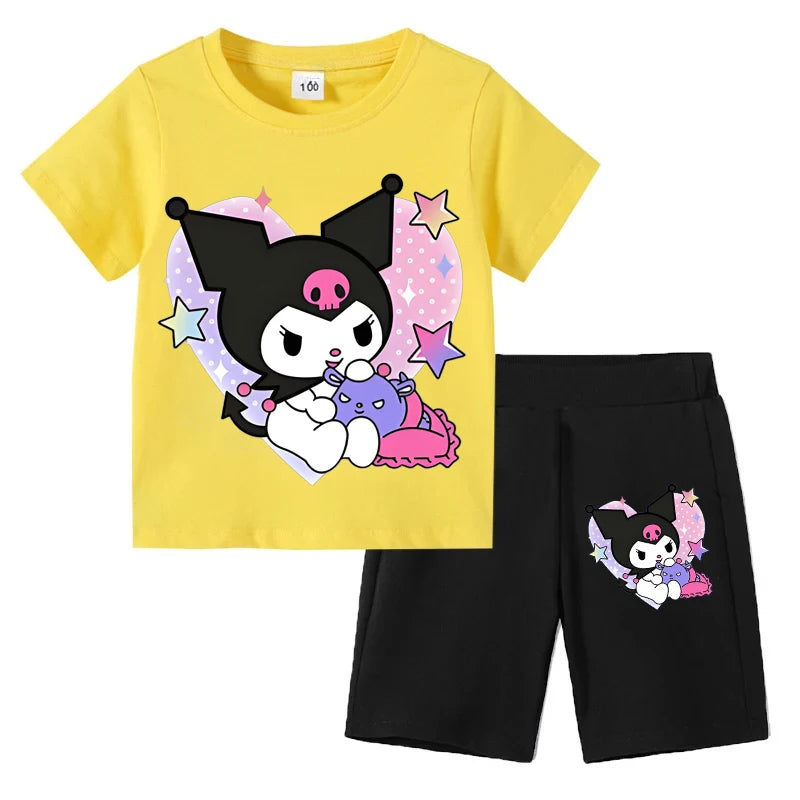 Sanrio Children's T-shirts Set Kuromi Printed Girls Summer Trend Baby